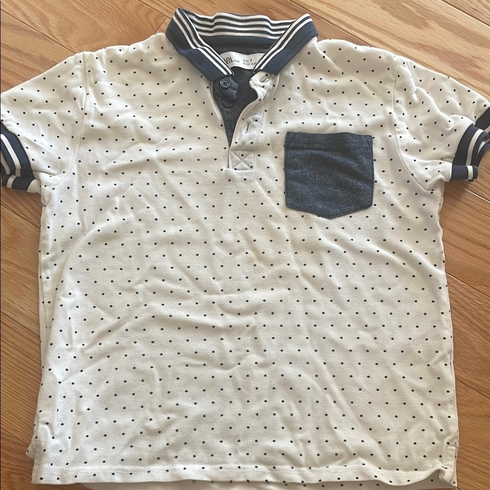 Men's White Polka Dot Shirt with Navy Accents